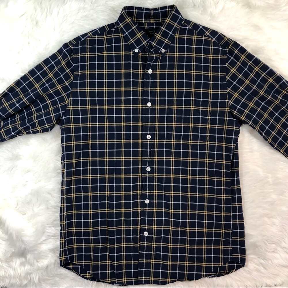 J. Crew Slim Blue & Yellow Plaid Oxford Shirt
